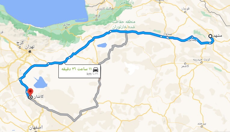 فاصله مشهد تا کاشان