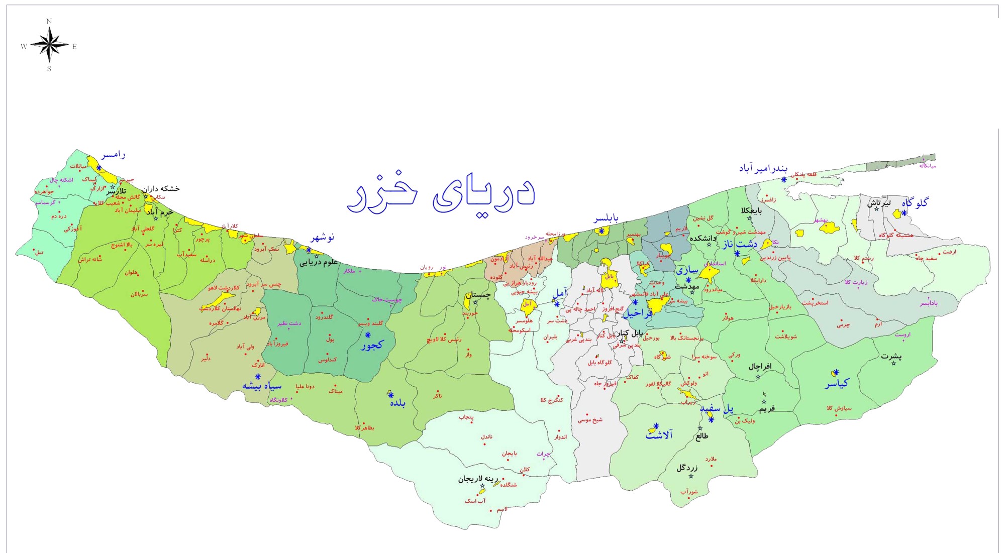 نقشه شمال ایران (تمامی استان ها با کیفیت فوق العاده)